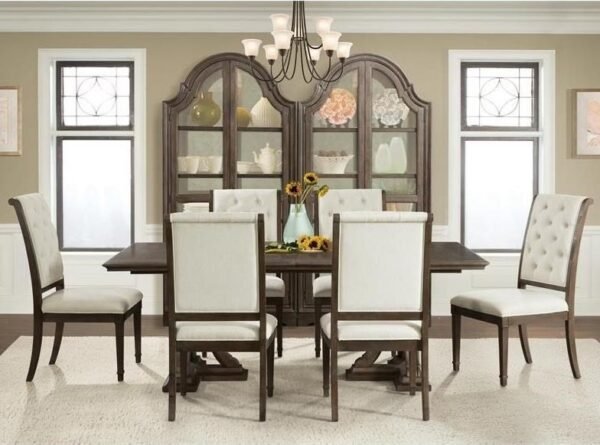 Solid Wood Dining Table Set with 6 Chairs for Home Dining Room