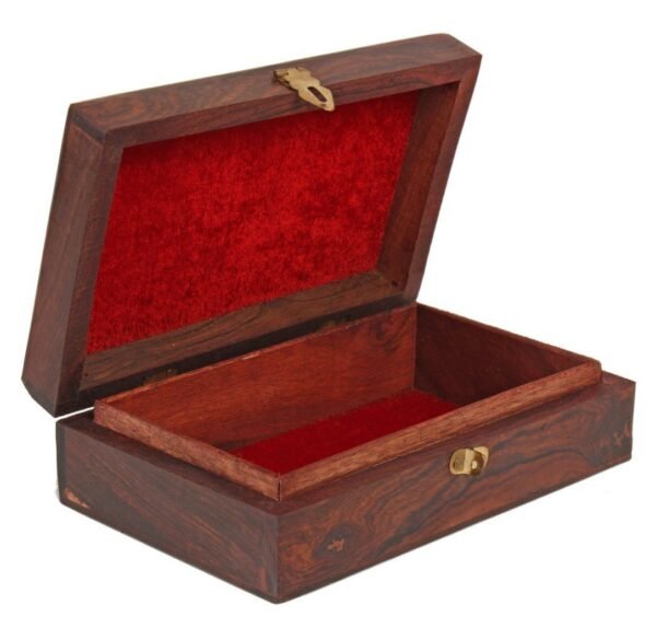 Handmade Wooden Hand Carvings Jewelry Box with Brass Inlay 6 Inch Rectangular.