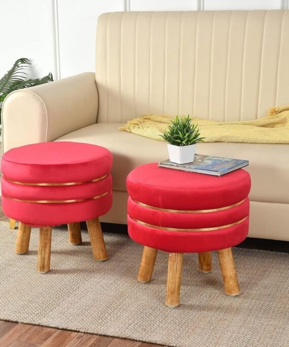 2 pcs Ottoman Pouffe Stool for Living Room Sitting, Pink.