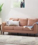 Al Midaz Qaradil Baby Pink 3-Seater Leather Sofa for Living Room Leather Sofa 3 Seater  Personal Sofas Couch