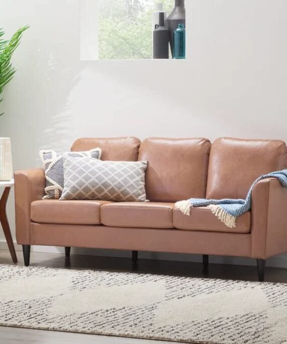 Al Midaz Qaradil Baby Pink 3-Seater Leather Sofa for Living Room Leather Sofa 3 Seater  Personal Sofas Couch