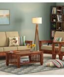Al Midaz Sheesham Wood 3+1+1-Seater Sofa Set for Living Room 5 Seater Sofa Set Cushions for Office & Lounge - (Honey Finish)