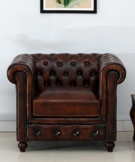 Al Midaz Traditional Leather Sofa Chairs with Wooden Legs, Armchair for Living Room.