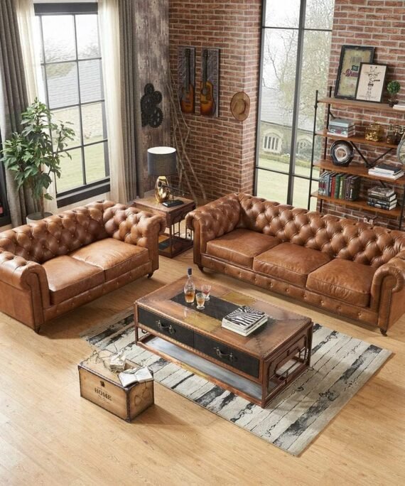 Al Midaz Luxury Chesterfield Leatherette Sofa Baby-Coco Brown.