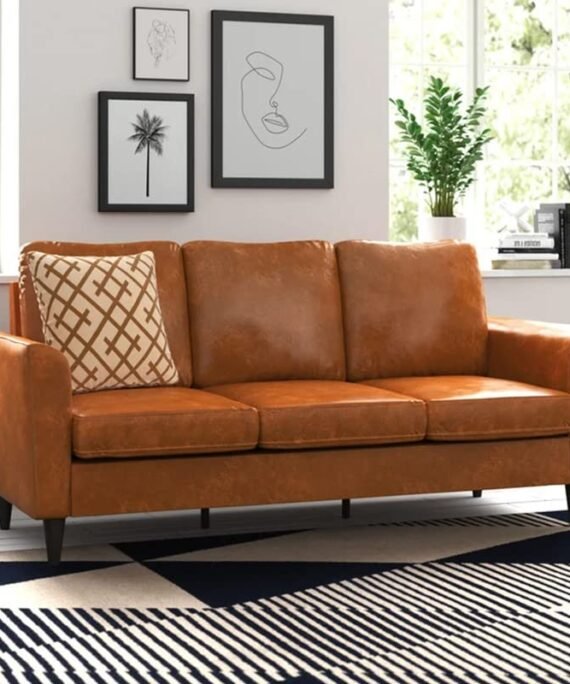 Al Midaz Afri Coco-Brown 3-Seater Leather Sofa for Living Room Leather Sofa 3 Seater Personal Sofas Couch