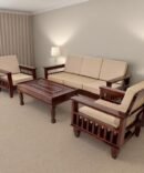 Al Midaz Living Room Wooden Sofa Set 3+1+1With Cushions - Natural Brown Finish